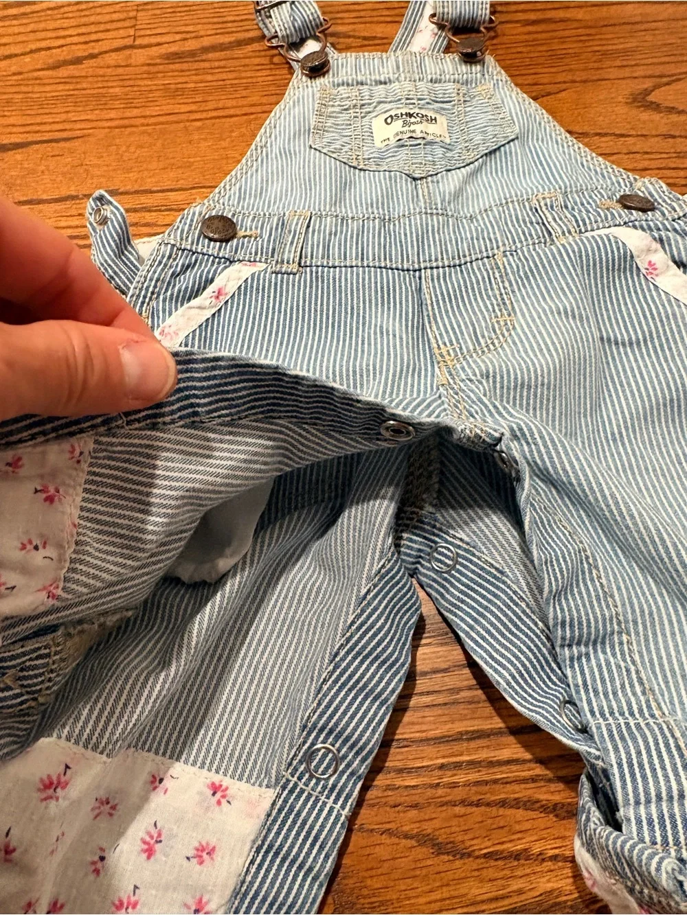 OshKosh B'gosh Light Blue Pinstripe Baby Overalls with Floral Trim